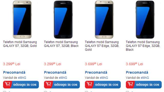 <b>Samsung Galaxy S7 şi Galaxy S7 Edge disponibile la precomanda la eMAG.ro; Iată preţurile!</b>Imediat după ce s-a terminat lansarea lui Samsung Galaxy S7 şi Galaxy S7 Edge am aflat şi primele preţuri locale pentru aceste terminale şi au &icirc;nceput şi precomenzile la Vodafone Rom&acirc;nia. Acum au sosit şi preţurile la eMAG.ro şi...