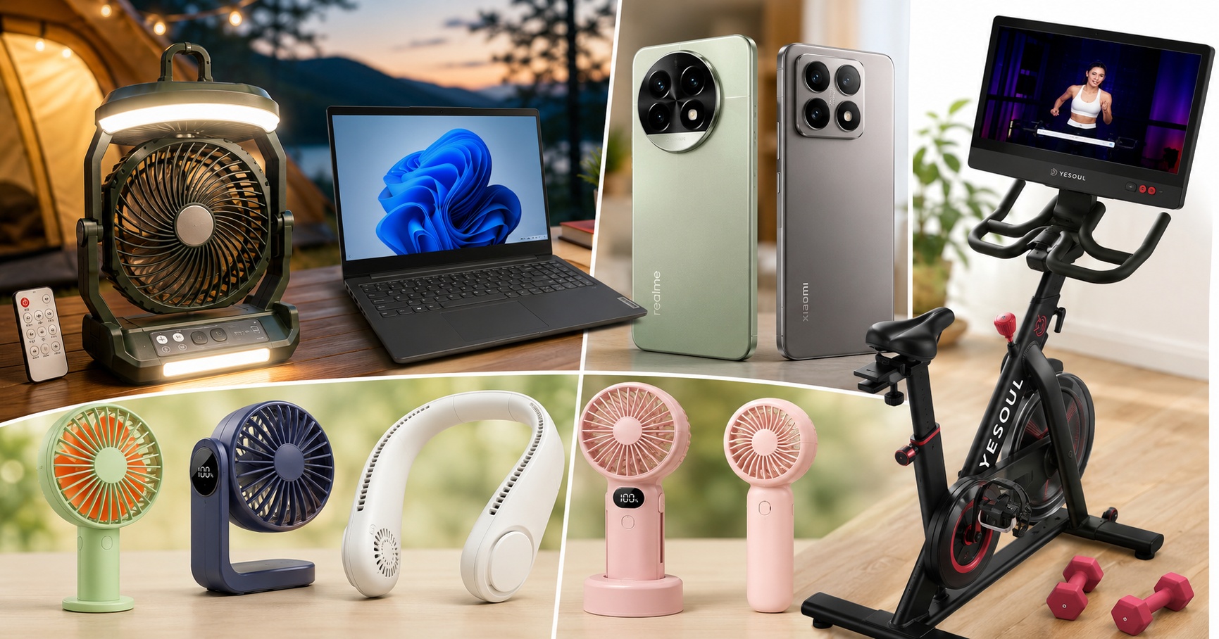 Turul Magazinelor #1619: Ventilator de camping cu lumină, bicicletă de spinning şi reduceri la telefoane flagship realme, Xiaomi