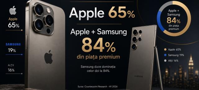 Apple ia 65% din piața telefoanelor premium; Samsung duce dominația celor doi la 84%