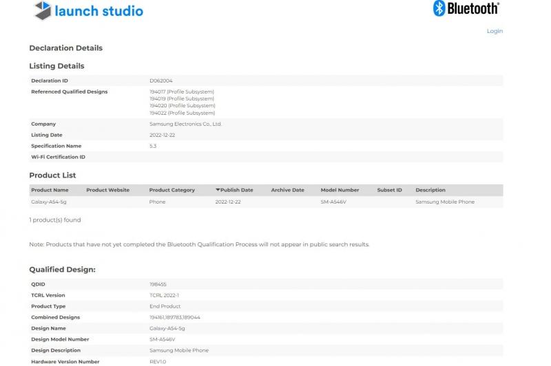 Bluetooth SIG - Samsung Galaxy A34 și Galaxy A54 5G: Samsung-Galaxy-A54-5G-Bluetooth.jpg