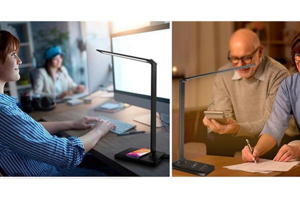 E LUNI e AMAZON: Lampă de birou LED, cu încărcător wireless integrat, control tactil și ajustare facilă