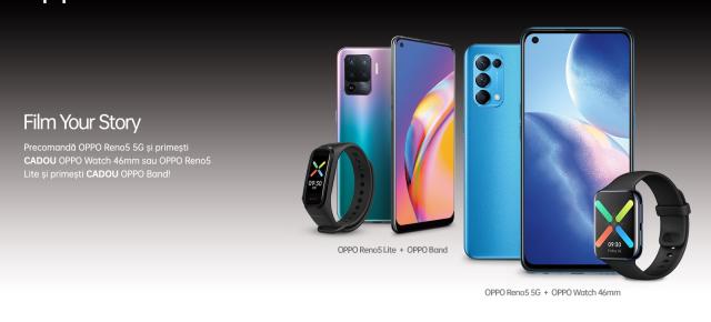 Precomenzi record pentru Oppo Reno5 5G și Reno5 Lite în România, telefoane ce vin cu smartwatch sau smartband cadou la achiziție