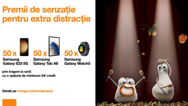 <b>Poţi câştiga 50 de telefoane Galaxy S23, tablete, ceasuri cu Orange PrePay</b>Orange PrePay îţi aduce premii în această primăvară şi sunt chiar generoase, 150 la număr. Poţi câştiga 50 de telefoane Galaxy S23, 50 de tablete sau 50 de ceasuri Galaxy Watch. Premiile sunt acordate prin tragere la sorţi cu o opţiune 