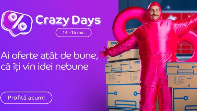 <b>A început Crazy Days la eMAG cu oferte speciale la mii de produse în perioada 14-16 mai! Ce îți cumperi?</b>Cei de la eMAG ne-au pregătit o nouă campanie din seria Crazy Days, organizată pe final de primăvară, mai precis în perioada 14 - 16 mai când retailerul promite reduceri la mii de produse. Fie că e vorba despre un nou smartphone