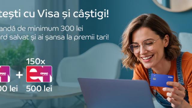 <b>Carduri cadou eMAG de până la 5.000 lei în joc; Visa lansează o campanie cu miză mare pentru cumpărători online</b>eMAG derulează în perioada 6 octombrie – 2 noiembrie 2025 o campanie dedicată utilizatorilor care plătesc online cu cardul Visa salvat în contul eMAG. Participanții pot intra automat într-o tombolă cu premii substanțiale, dacă îndeplinesc câteva condiții 