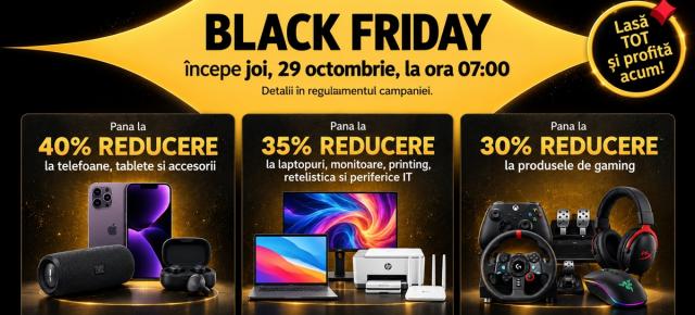 Altex dezvăluie primele reduceri de Black Friday 2026! Până la 40% la smartphone-uri, 35% la laptopuri și 50% la electrocasnice mici