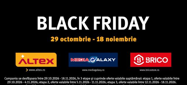 Black Friday Altex începe pe 29 octombrie la ora 07:00; trei săptămâni de reduceri la Altex, Media Galaxy și BRICO