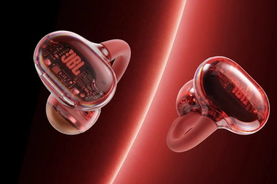 JBL Soundgear Clips Tourmaline Red aduc diafragmă placată cu titan și design semitransparent