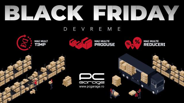<b>Black Friday Devreme începe mâine dimineață pe 27 octombrie la PC Garage; Ce promoții s-au pregătit?</b>A spus cineva Black Friday? Da, aceste două cuvinte se aud din ce în ce mai mult în ultimele zile, asta și pentru că mai avem doar puțin până în noiembrie și știm din articolul dedicat cu lista magazinelor participante la BF 2023 faptul 