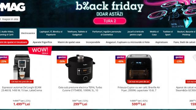 <b>A început Tura 2 de oferte Black Friday 2021 la eMAG</b>După prima tură de oferte de Black Friday 2021 de la eMAG începută la ora 7:25 pe eMAG acum începe Tura 2 de reduceri. Detalii despre vânzări şi produsele care s-au dat până acum aflaţi aici, dar hai să vedem ce noutăţi a pregătit retailerul
