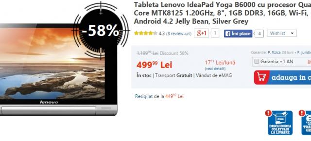 Lenovo Yoga B6000 are parte de o super-reducere la eMAG; aceasta costă acum doar 499 lei!