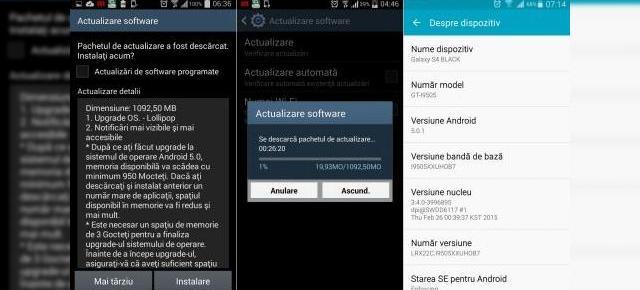 Samsung Galaxy S4 (I9505) primește update la Android 5.0.1 Lollipop în România