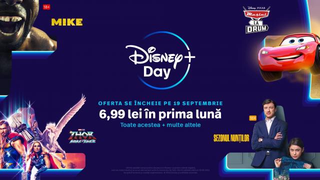 <b>Disney+ Day vine cu noi filme și seriale plus o ofertă de neratat: prima lună de Disney+ la doar 6.99 lei</b>Astăzi 8 septembrie este Disney+ Day, adică o sărbătoare specială care se lasă cu o mulțime de premiere globale și cu o ofertă de neratat. Așa cum spune și titlul postării de față, începând de astăzi de la ora 7 și până pe 20 septembrie