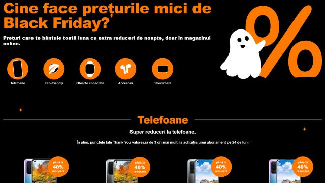 <b>Orange România a pornit campania de reduceri de Halloween, cu preţuri în stil Black Friday 2021</b>Orange România se alătura companiilor care oferă promoţii speciale şi reduceri în această perioadă, propunându-ne o campanie de oferte cu tematică de Halloween. În mare e un soi de Black Friday înainte de Black Friday cu reduceri la telefoane, accesorii..