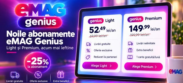 Te gândeai să îți faci eMAG Genius sau să îl reînnoiești, dar ți se părea cam scump? Acum poți profita de reducerea de 25% pentru Light și Premium
