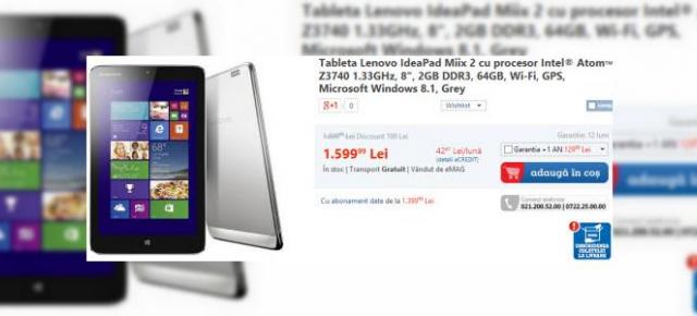 Lenovo IdeaPad Miix 2, o tabletă Windows 8.1 de 8 inch cu preț atractiv la eMAG.ro
