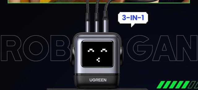 E LUNI e AMAZON: Azi vă recomandăm încărcătorul UGREEN RobotGaN (65W), cu display LED ce afișează „emoții” în timpul alimentării