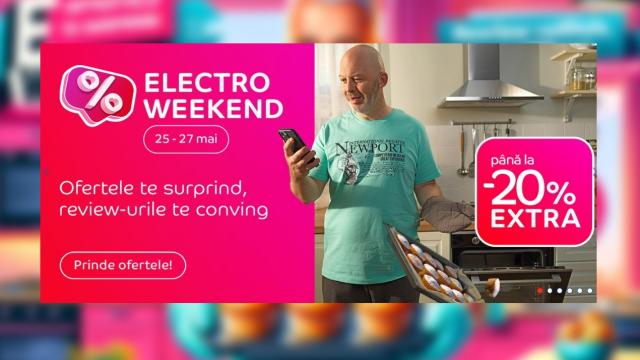 <b>Profită de Electro Weekend la eMAG cu până la 20% extra reducere în perioada 25-27 mai</b>Finalul de primăvară ne aduce o nouă ediție din seria Electro Weekend la eMAG, organizată în perioada 25-27 mai când ne bucurăm de extra reduceri ce urcă până la 20%. Ca de fiecare dată, sunt vizate aici smartphone-uri, smartwatch-uri