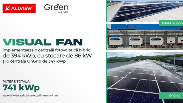 <b>Allview Solar Energy a finalizat cu succes două centre fotovoltaice, într-un termen foarte scurt, totalizând o putere de 741 kWp</b>Divizia Allview Solar Energy, specializată în implementarea de soluții de energie verde și parte a companiei Visual Fan SA (simbol bursier ALW), anunță finalizarea cu succes și într-un termen foarte scurt, a două proiecte cheie, pentru importante