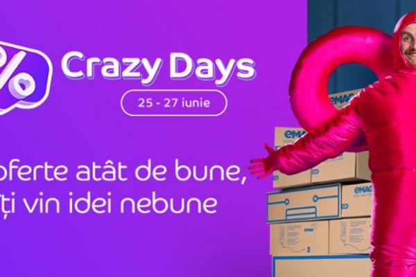 A început Crazy Days pe eMAG! Ce îți cumperi la reducere în perioada 25-27 iunie, de la televizoare pentru finala EURO 2024 și smartphone-uri de vacanță