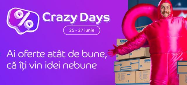 A început Crazy Days pe eMAG! Ce îți cumperi la reducere în perioada 25-27 iunie, de la televizoare pentru finala EURO 2024 și smartphone-uri de vacanță