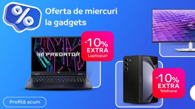 <b>La eMAG oferta de miercuri îți aduce extra reduceri la smartphone-uri, laptop-uri și PC-uri; iPhone 13, Galaxy Z Flip5 la cel mai bun preț</b>Nu știu dacă ai fost atent, dar în ultima perioadă cei de la eMAG vin zilnic cu extra reduceri, în fiecare zi fiind oferte tematice, iar acum pe data de 11 octombrie 2023 avem parte de extra discount-uri la telefoane, tablete, smartwatch-uri