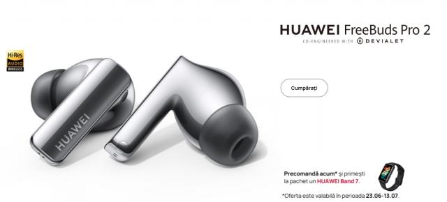 Preț și disponibilitate HUAWEI FreeBuds Pro 2 în România (+brățară fitness Band 7 cadou la precomandă)