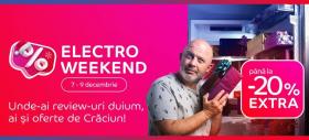 Start Electro Weekend la eMAG! Smartphone-uri, gadget-uri, televizoare, electrocasnice mari și mici acum cu până la 20% extra-discount; Ce avem în ofertă?