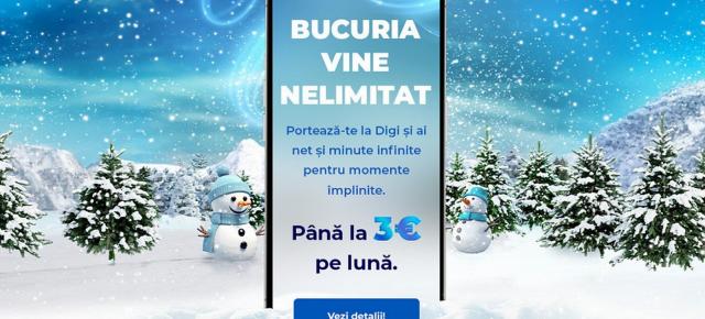 DIGI Mobil lansează oferta de Crăciun, cu 3 euro pentru Nelimitat şi alte beneficii („Bucuria vine Nelimitat")
